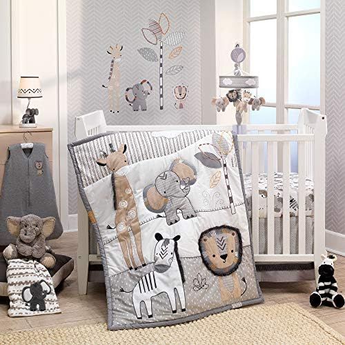 Lambs & Ivy Jungle Safari Gray/Tan/White Nursery 6-Piece Baby Crib Bedding Set | Amazon (US)