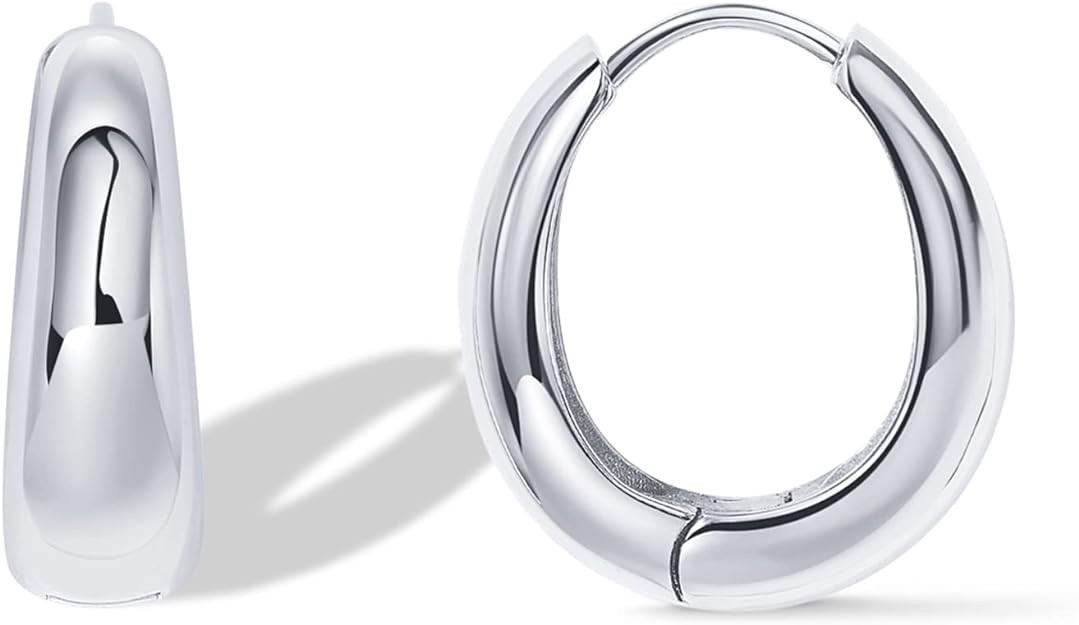 PAVOI 14K Gold Plated Sterling Silver Post Small Chunky Hoops Earrings | Thick Lightweight Gold H... | Amazon (US)