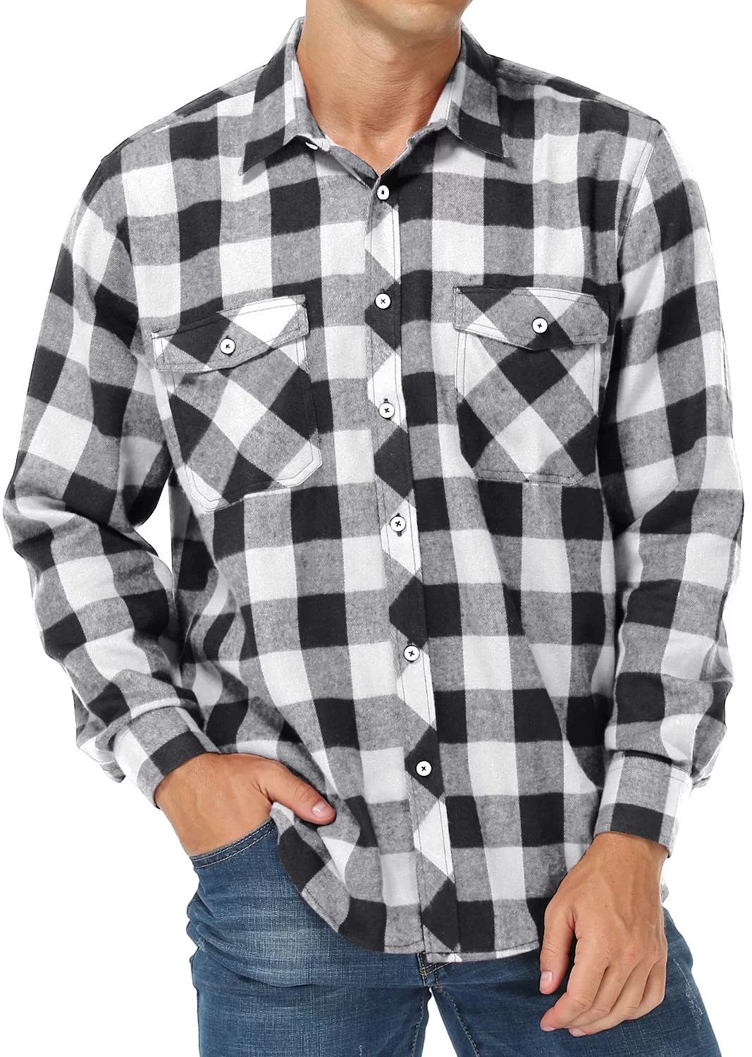 HAOMEILI Men's Long Sleeve Plaid Flannel Casual Shirts Button Down Regular Fit Shirt - Walmart.co... | Walmart (US)