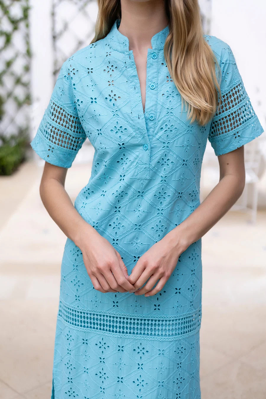 Short Sleeve Majorelle Eyelet - Dusty Aqua | Julia Amory