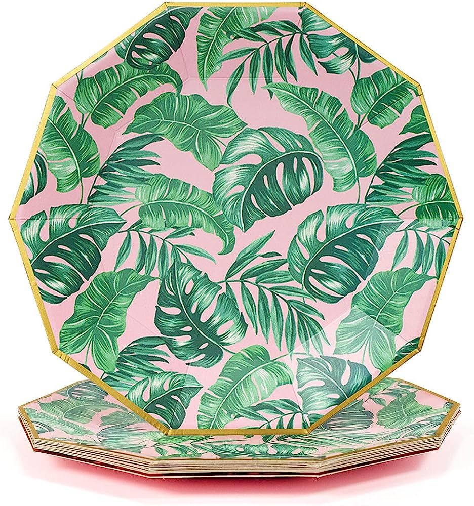 Coterie Tropical Luau Paper Plates (Set of 10 Large Plates) - Cute Palm Leaf Plates For Summer Pa... | Amazon (US)