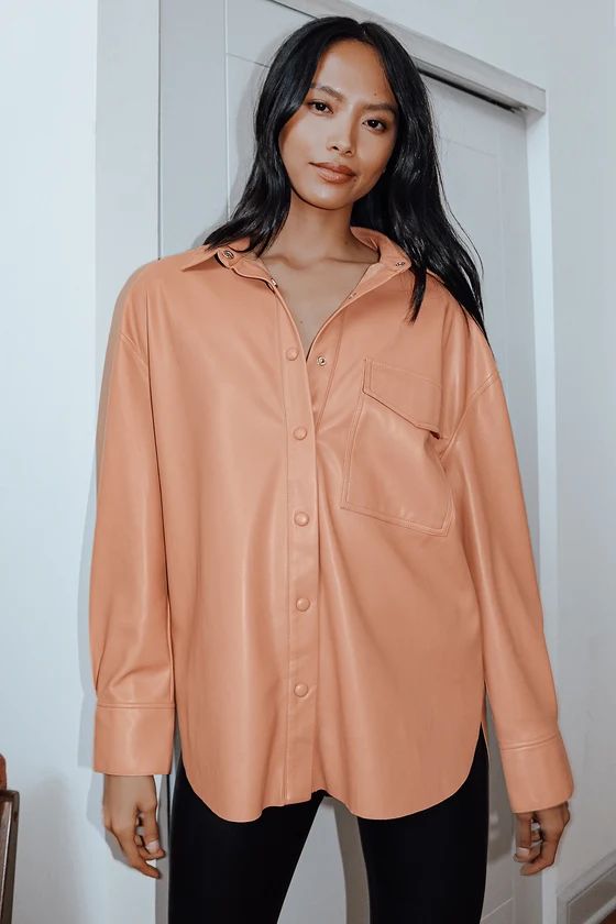 Popular Opinion Peach Vegan Leather Button-Up Oversized Shirt | Lulus (US)