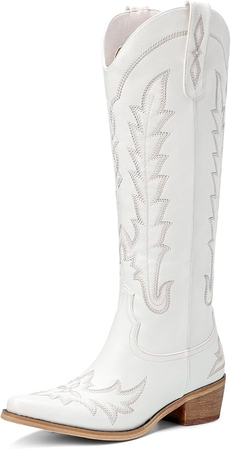 Cowboy Boots for Women - Knee High Pointed Toe Chunky Heel Pull On Zipper Western Cowgirl Boots, ... | Amazon (US)