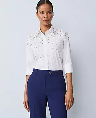 Embellished Relaxed Perfect Shirt | Ann Taylor