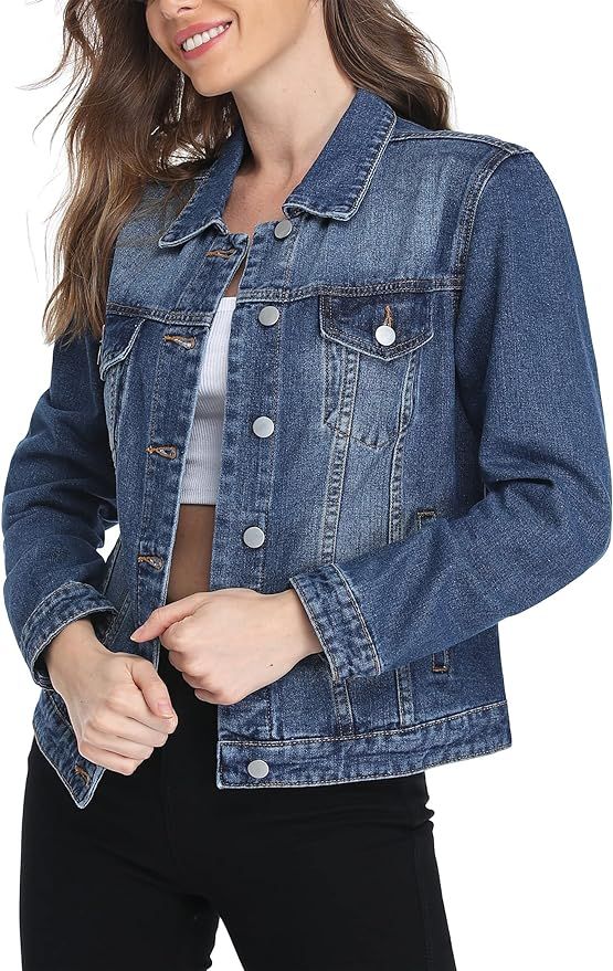 MISS MOLY Women's Denim Jackets Cropped Long Sleeve Basic Button Down Jean Jacket with Pockets Bl... | Amazon (US)