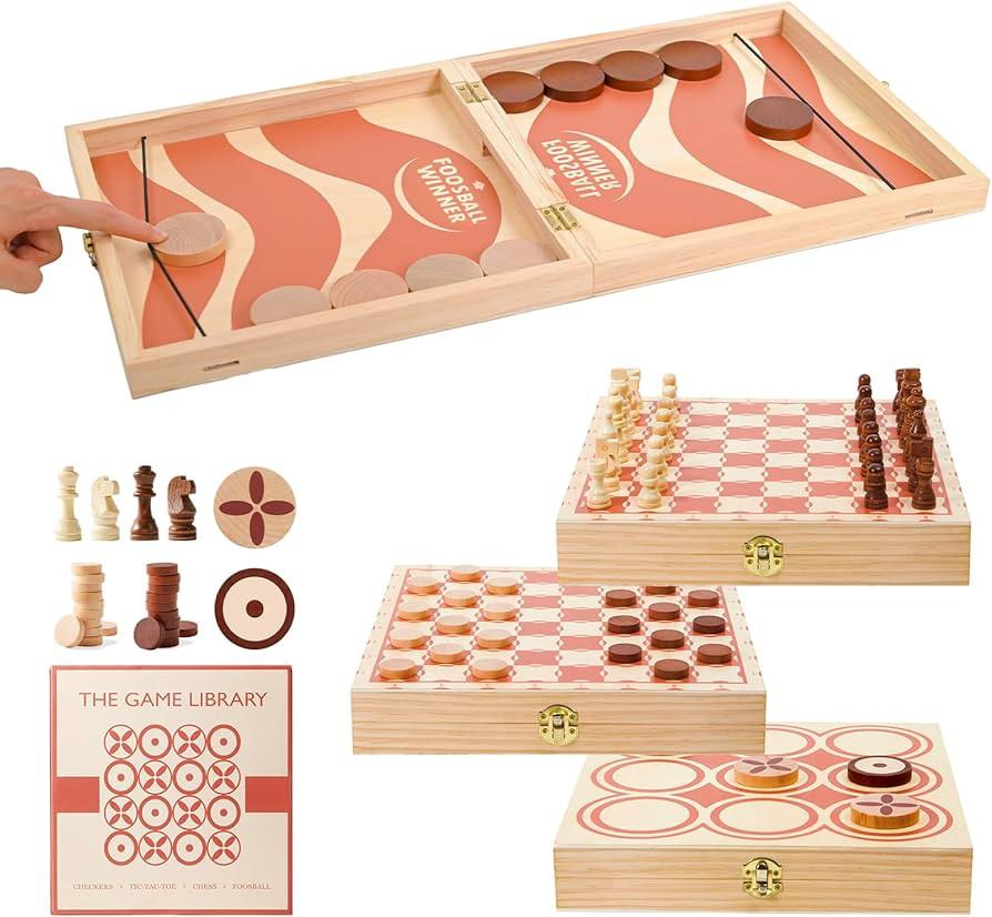 RM ROOMERS Tabletop 4-in-1 Board Game Set, Portable Fast Sling Puck Set, Chess, Checkers, Tic Tac... | Amazon (US)