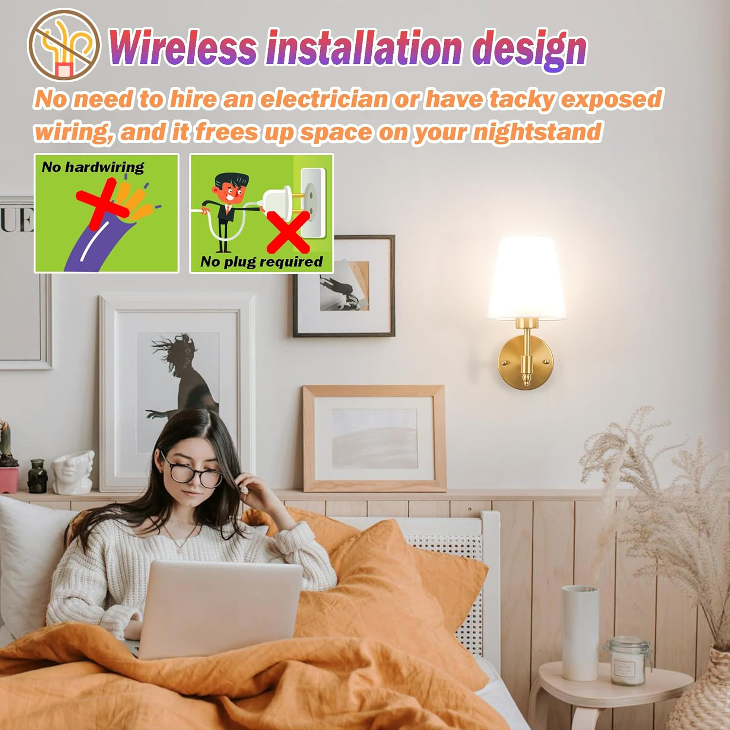 Battery Operated Wall Sconces Set of Two, Wireless Battery Wall Light with 10000mAh RGB Dimmable ... | Amazon (US)