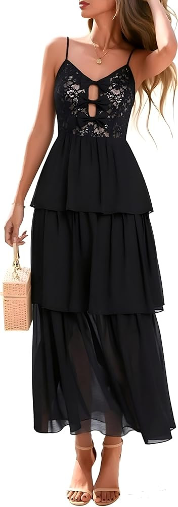 Women 2026 Summer Spaghetti Strap Long Dress Sleeveless V Neck Cutout Casual Beach Maxi Sun Dress... | Amazon (US)