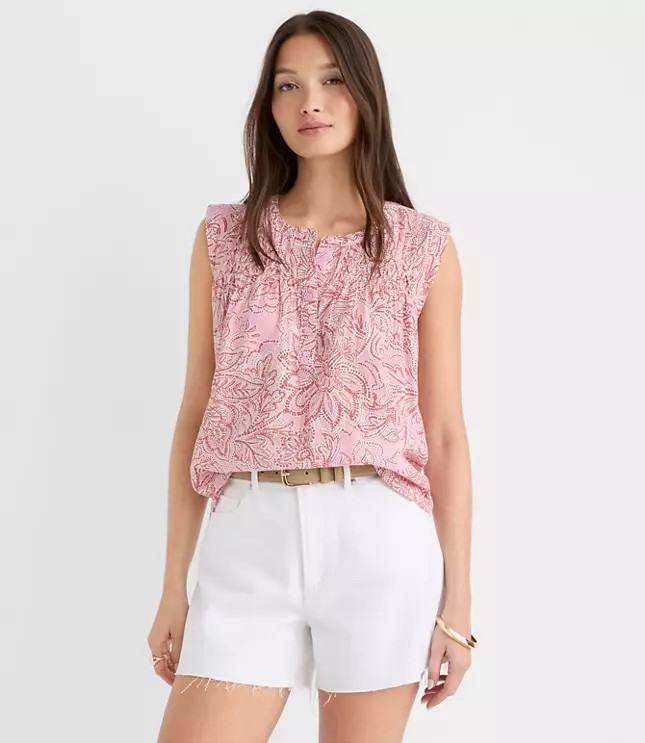 Floral Pleated Yoke Mixed Media Shell | LOFT