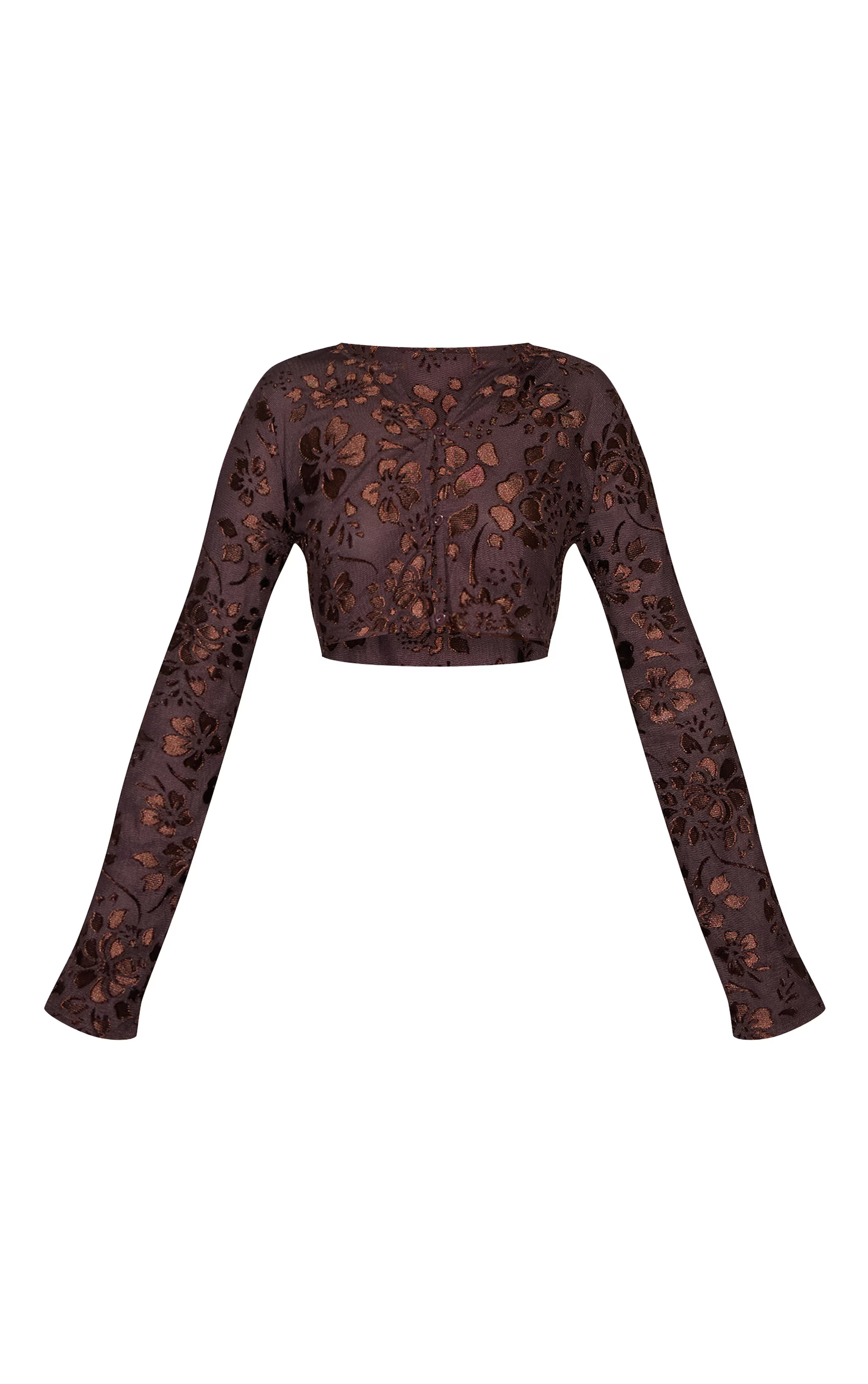 Chocolate Floral Button Cropped Top | PrettyLittleThing UK