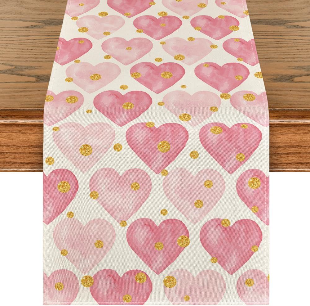 Artoid Mode Golden dots Pink Love Valentine's Day Table Runner, Seasonal Anniversary Kitchen Dini... | Amazon (CA)