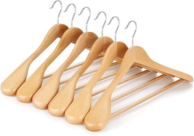 TOPIA HANGER Wide Shoulder Wooden Hangers, Suit Hangers with Non Slip Pants Bar & 360° Swivel Ho... | Amazon (US)