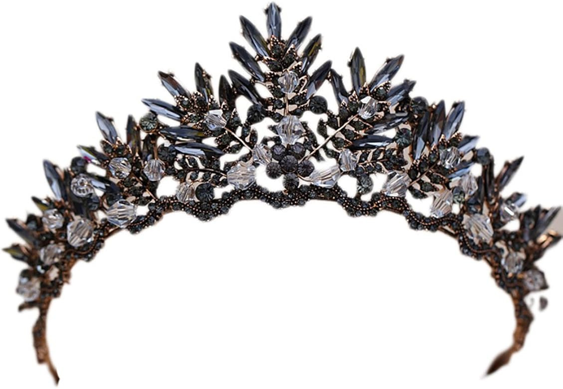 Black Crystal Beads Bridal Tiaras Rhinestone Diadem Pageant Crown for Brides Headbands Wedding Ha... | Amazon (US)