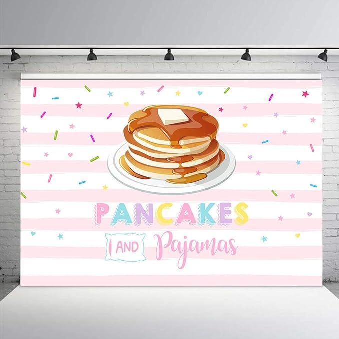 MEHOFOTO 7x5ft Sweet Pancakes and Pajamas Birthday Party Backdrops for Girls Pink Stripes Confett... | Amazon (US)