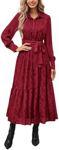 dowerme Women's Casual Dresses 2025 Fall Fashion Long Sleeve Button Up Floral Print Belted Tiered... | Amazon (US)