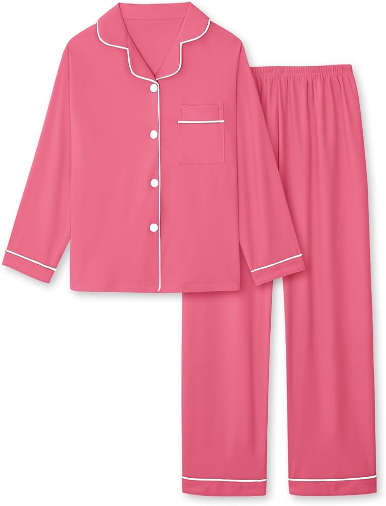 Girls Cotton Modal Pajama Set, Long-Sleeve Shirt and Full-Length Bottom Pjs | Amazon (US)