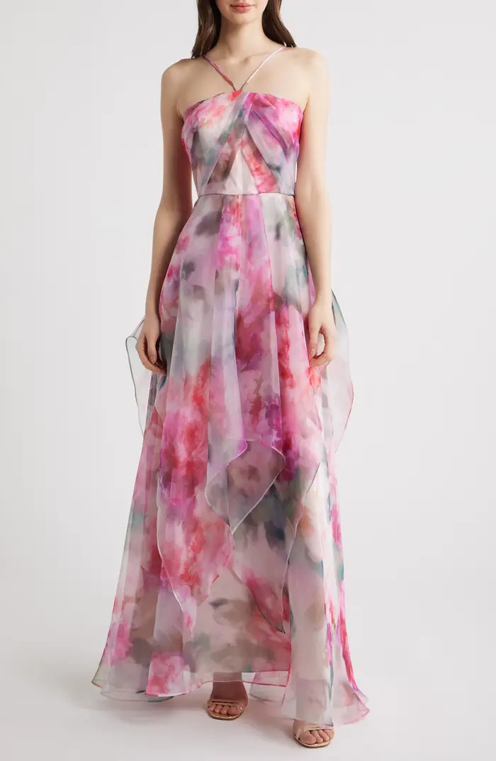 Floral Print Strap Ballgown | Nordstrom
