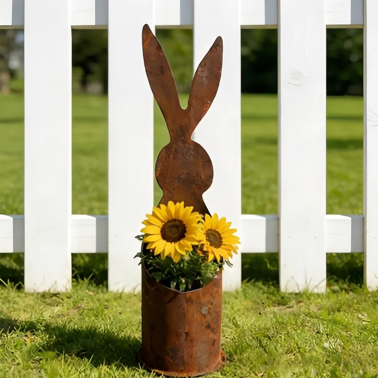 Iron Rustic Bunny Shaped Flower Pot Planter For Outdoor Garden Patio Porch Spring Holiday Decorat... | Walmart (US)