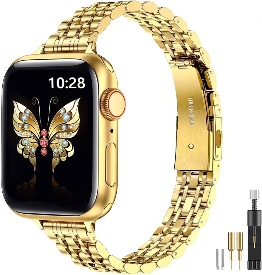 MioHHR Slim Metal Band Compatible with Apple Watch Band 42mm(Series 10) 41mm 40mm 38mm,Dressy Sta... | Amazon (US)