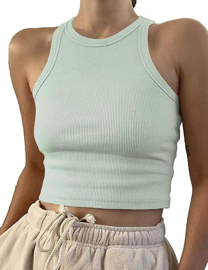 Artfish Women Casual Basic Sleeveless High Neck Rib-Knit Y2k Crop Tank Top | Amazon (US)