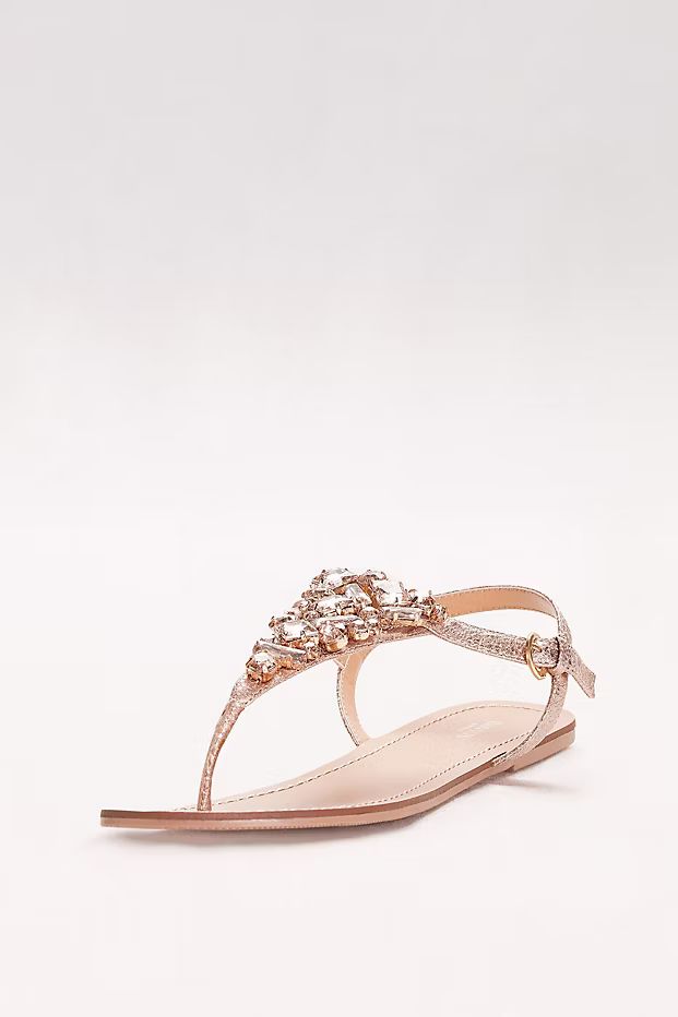Jeweled Metallic Ankle-Strap Thong Sandals | Davids Bridal