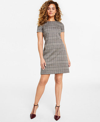 Women's Plaid-Print Jewel-Neck Sheath Dress | Macy's