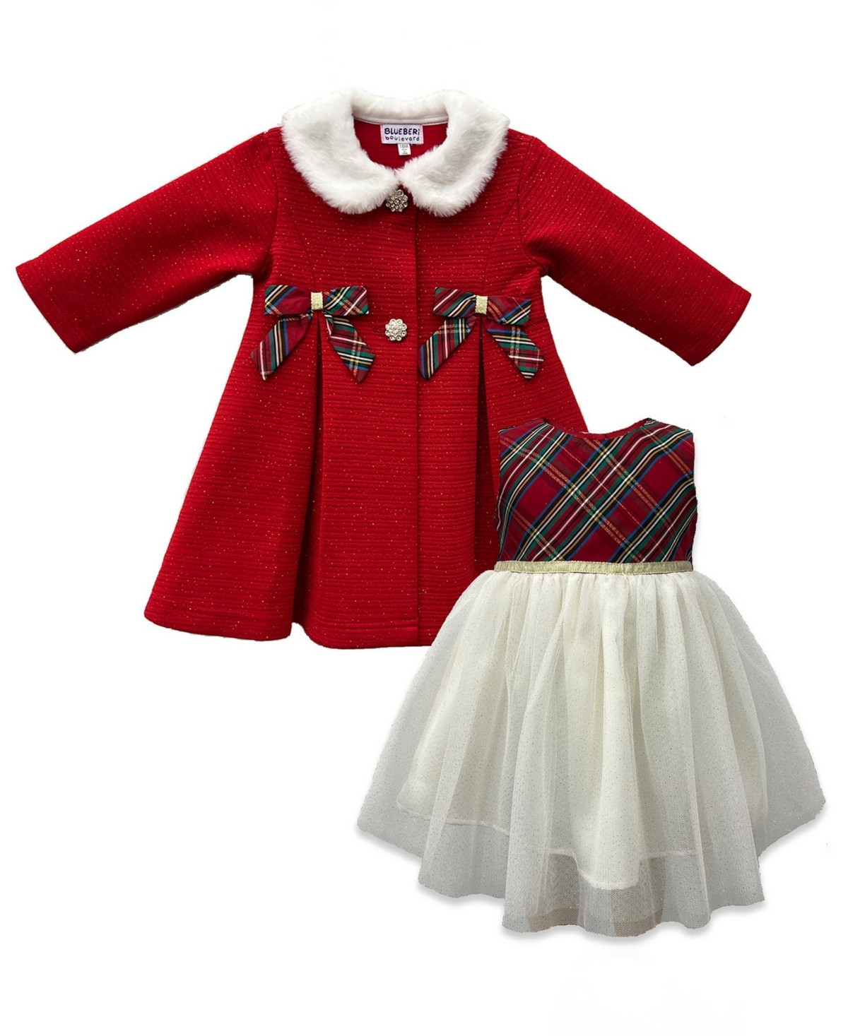 Blueberi Boulevard Baby Girls 2-Piece Holiday Plaid Dress and Coat Set - Bright Red | Macy's