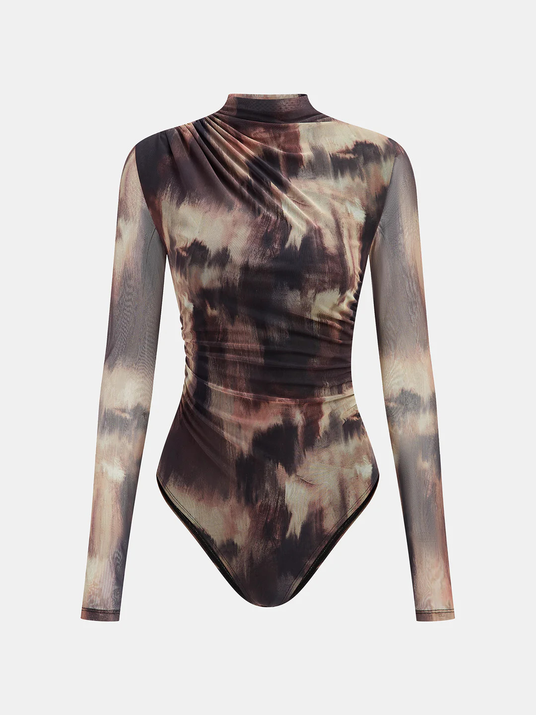 Gradient Print Ruched Long Sleeve Bodysuits | Commense