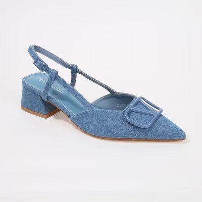 Berness Women's Clementine Pointed Slingback Block Heels with Statement Buckle Denim 6 | Target