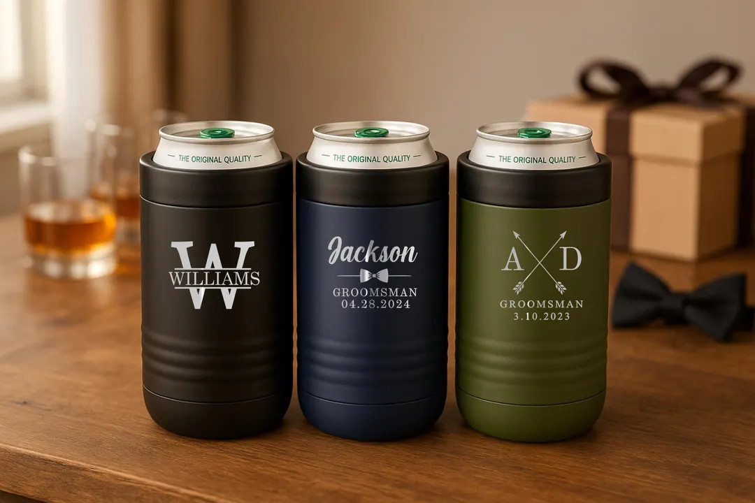 Groomsmen Gifts, Personalized Stainless Steel Can Cooler Engraved Tumbler, Groomsmen Proposal, Be... | Etsy (US)