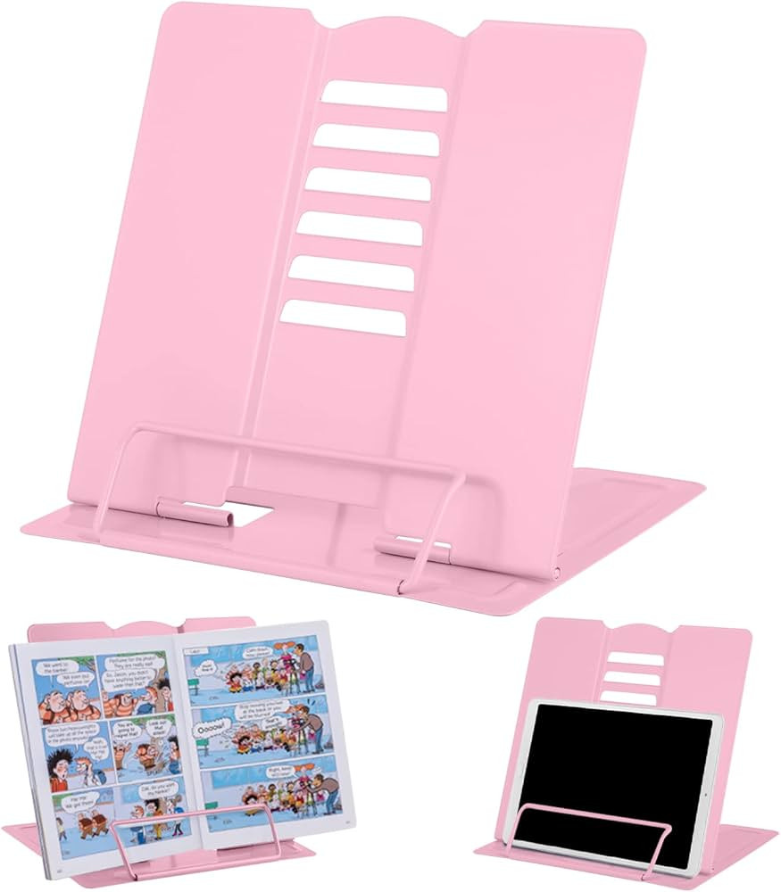 MSDADA Desk Book Stand Metal Reading Rest Book Holder Adjustable Cookbook Documents Holder Portab... | Amazon (US)