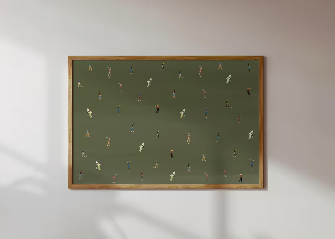 Tiny Golfers Print Retro Minimalist People Art Gift for Golfer Dad Grandpa Horizontal Office Wall... | Etsy (US)