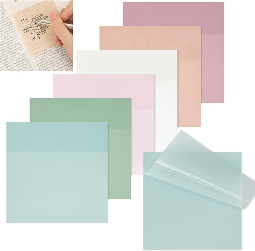 EOOUT Transparent Sticky Notes, 6 Pads 3x3 Inch, 6 Colors Pastel Clear Self-Adhesive Waterproof T... | Amazon (US)