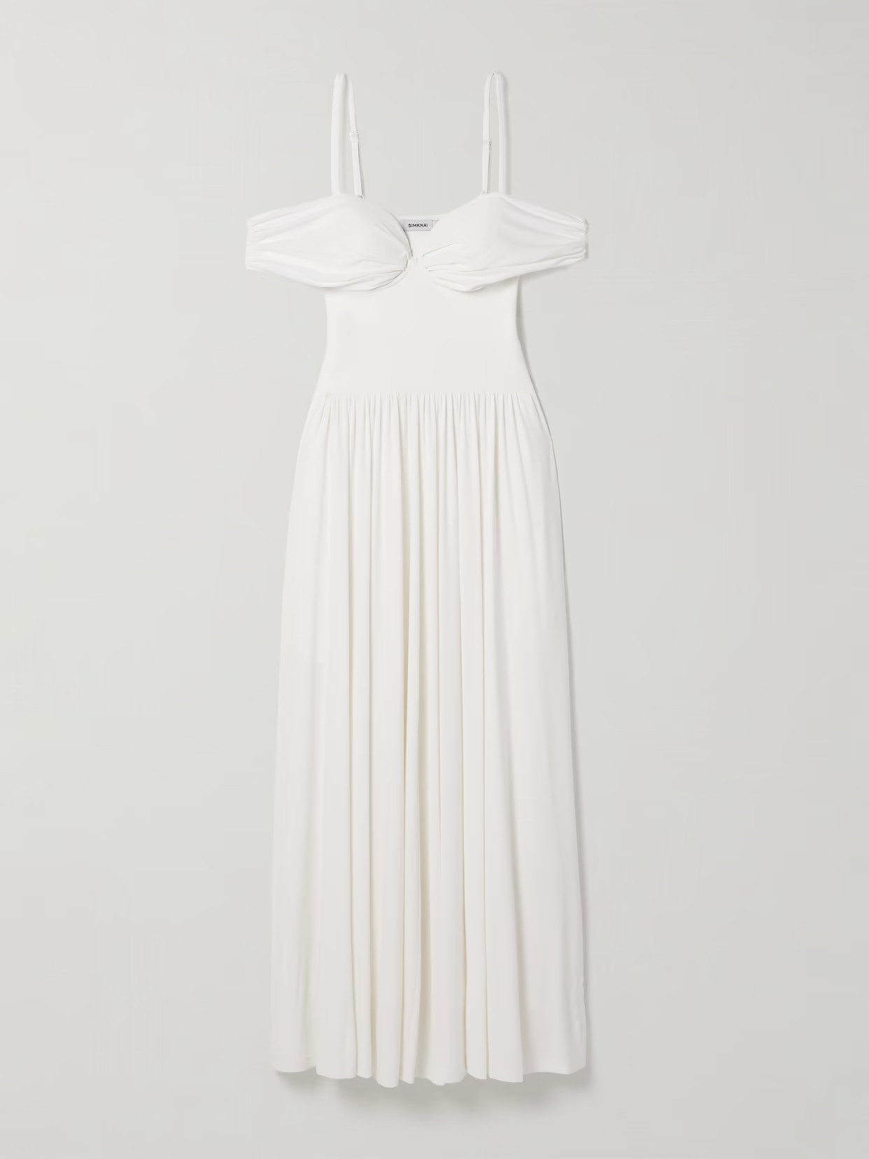 SIMKHAI - Amarantha Cold-shoulder Pleated Stretch-jersey And Knit Gown - Ivory | NET-A-PORTER (US)