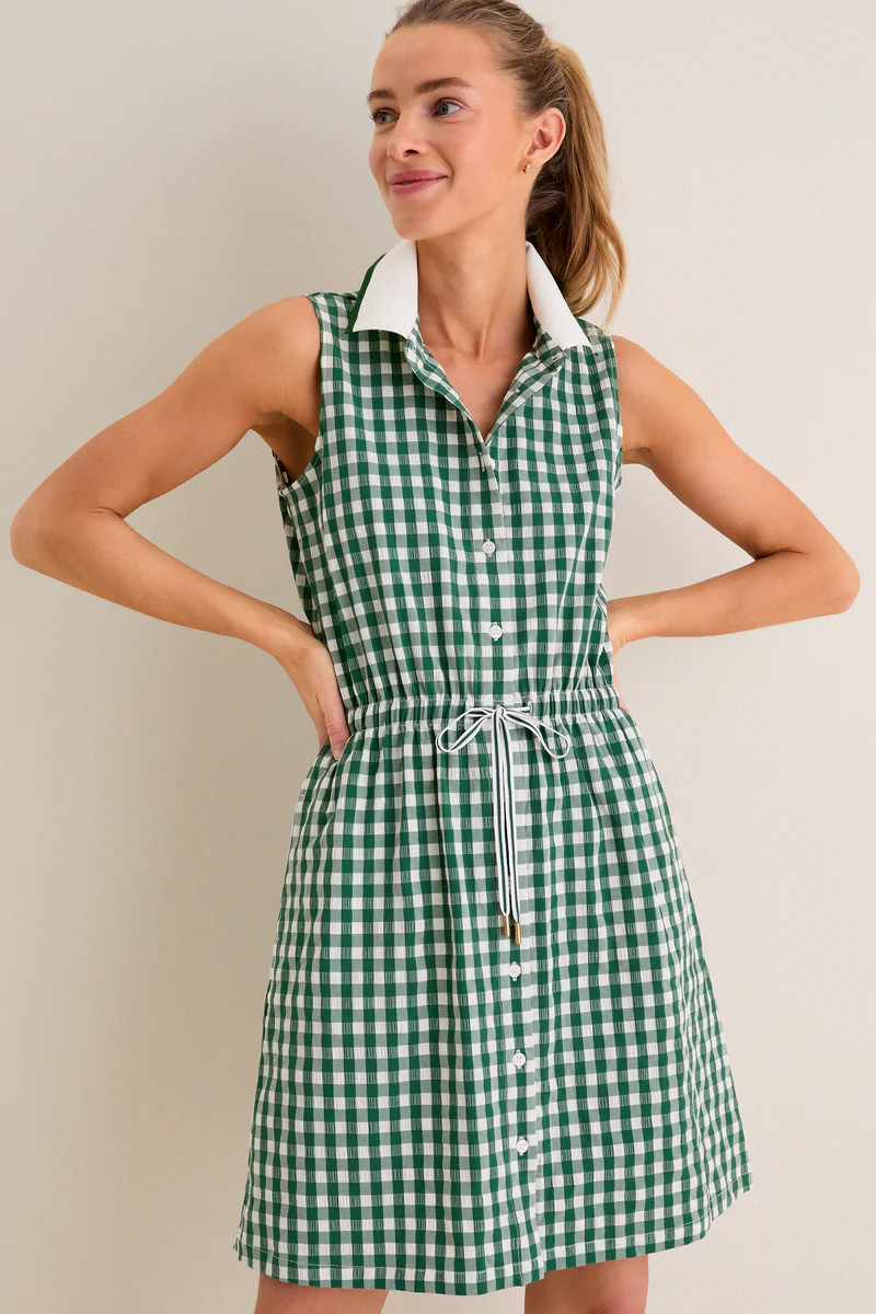 Eden Green Gingham Sleeveless Performance Seersucker Alcott Golf Dress | Tuckernuck (US)