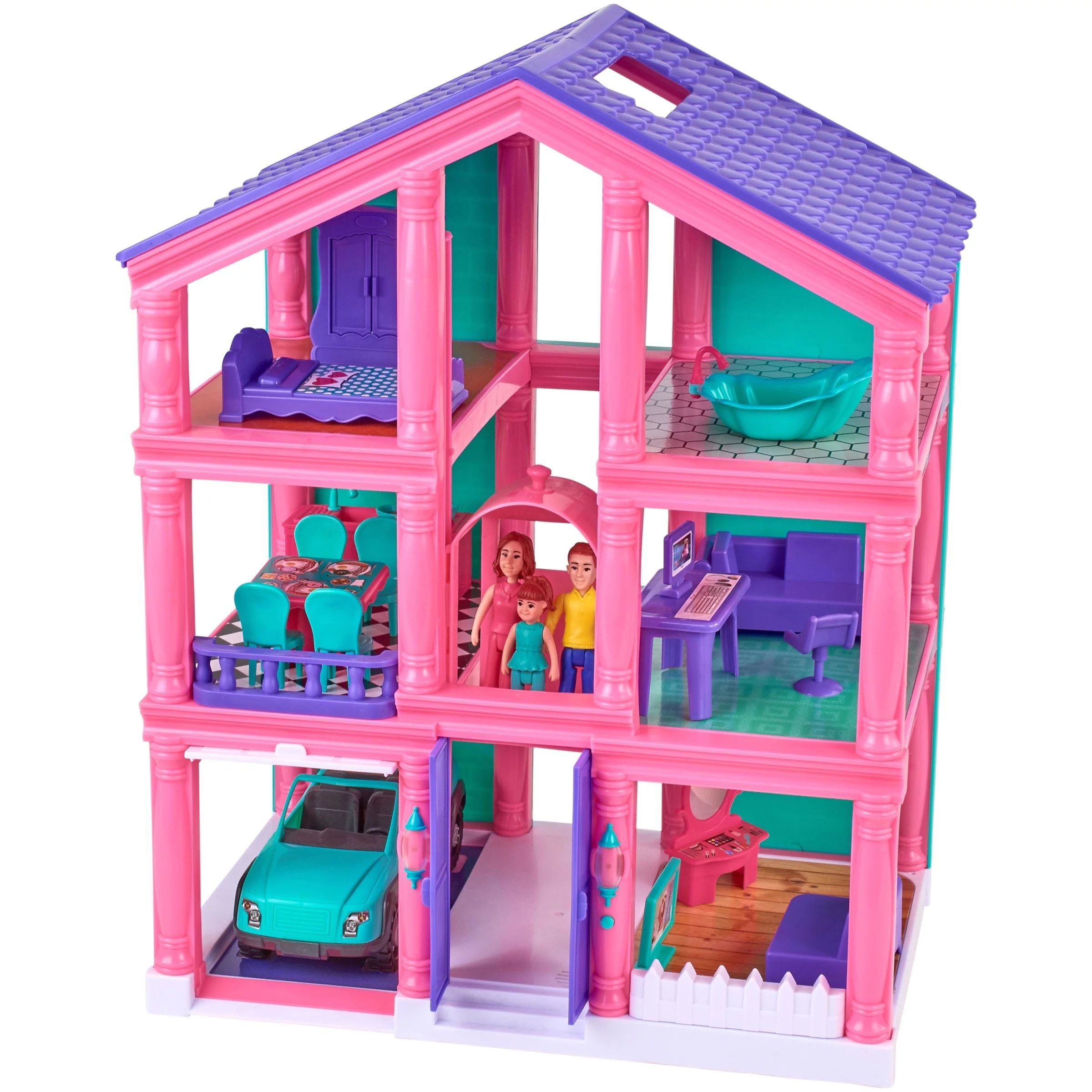 Kid Connection 3-Story Dollhouse Play Set with Working Garage and Elevator, 24 Pieces - Walmart.c... | Walmart (US)