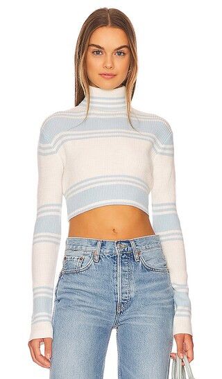 Drew Cropped Turtleneck Sweater in Blue & White | Revolve Clothing (Global)