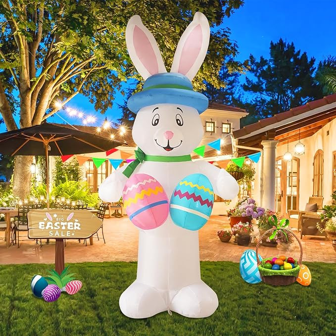 12FT Inflatable Bunny Decoration with Built-in LED Light, Easter Outdoor Yard Decoration for Lawn... | Amazon (US)