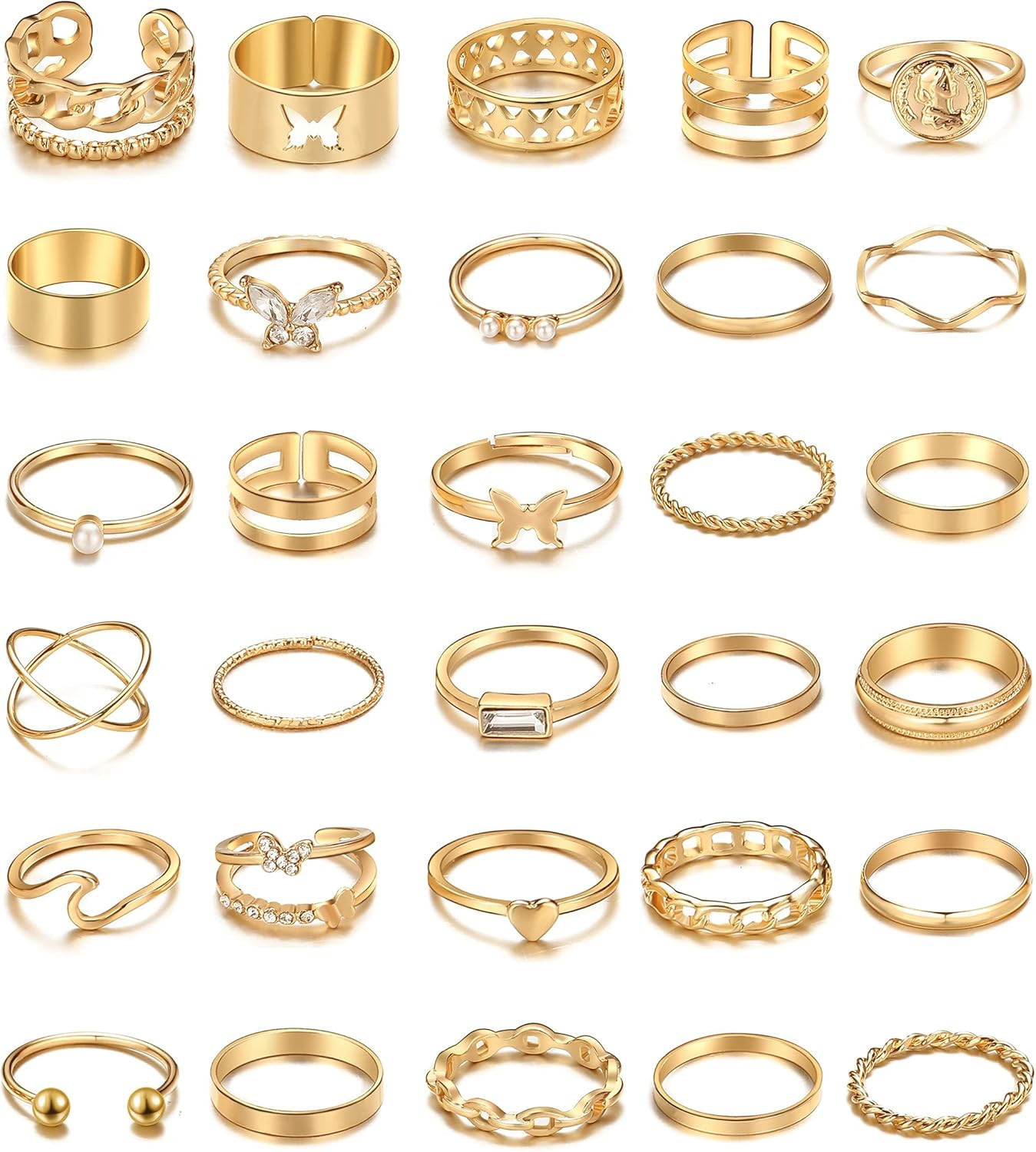 30 Pcs Vintage Gold Knuckle Rings Set, Boho Butterfly Snake Stackable Finger Rings for Women Girl... | Amazon (US)