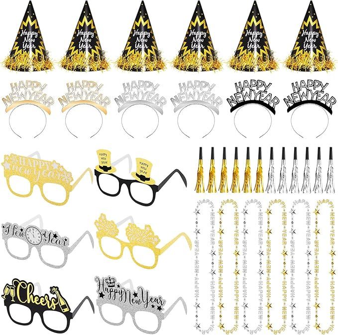 60 Pcs New Years Eve Party Supplies 2024 Decorations Kit, Happy New Year Party Headband Glasses C... | Amazon (US)