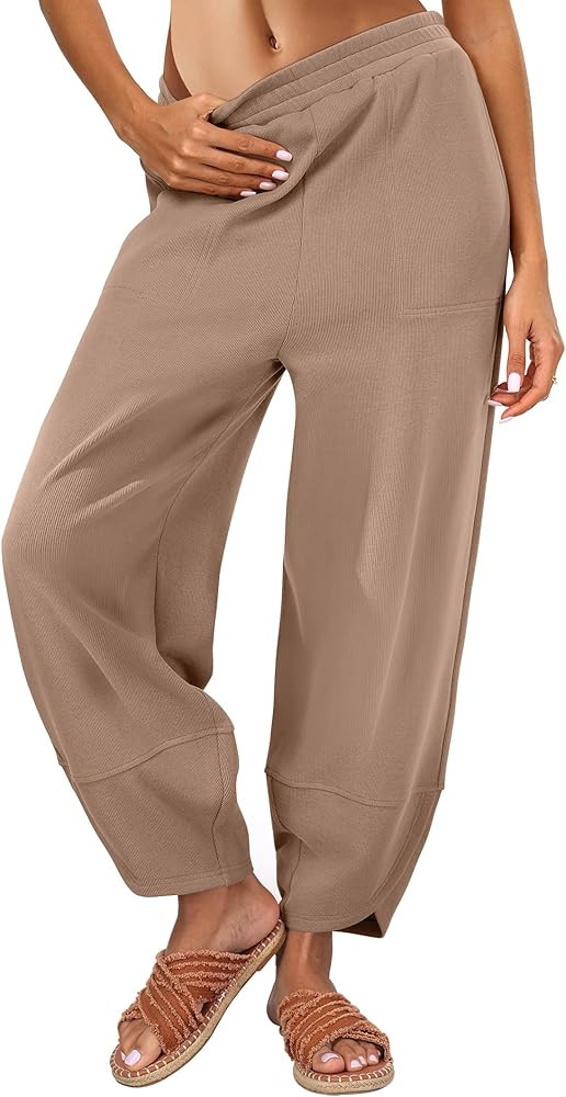 Caracilia Womens Barrel Wide Leg Sweatpants Casual Elastic Waist Comfy 2026 Fall Vacation Travel ... | Amazon (US)