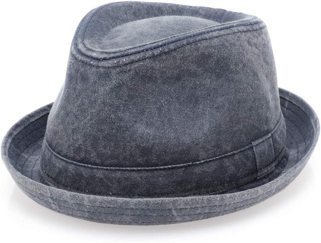 MIRMARU Men's Denim Washed Cotton Casual Vintage Style Pork Pie Fedora Sun Hat | Amazon (US)