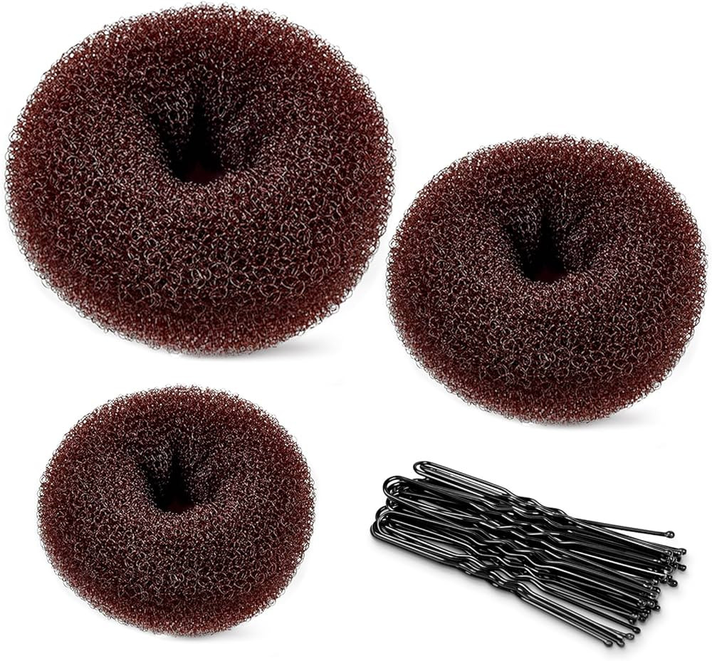 TsMADDTs Donut Hair Bun Maker, 3PCS Dark Brown Ring Style Bun Maker with 20PCS U Shaped Hair Pins... | Amazon (US)