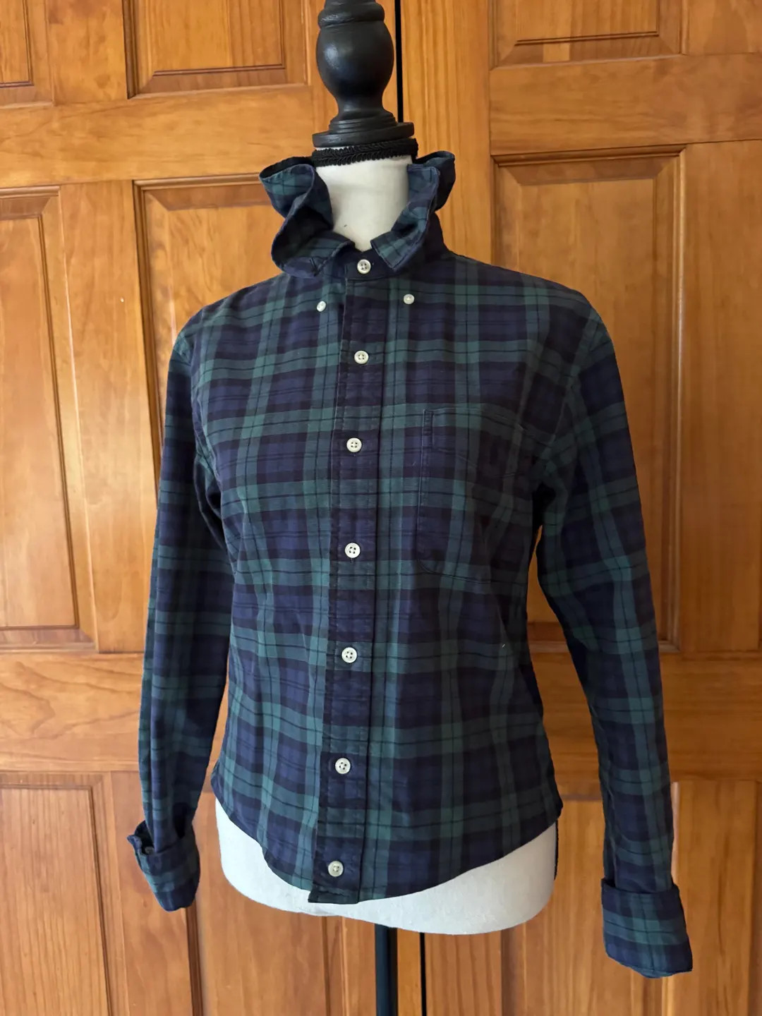 Women’s Ralph Lauren Polo Ruffle Re-Made “Rebloom” Shirt Blouse Navy Blue Green Tartan Plai... | Etsy (US)