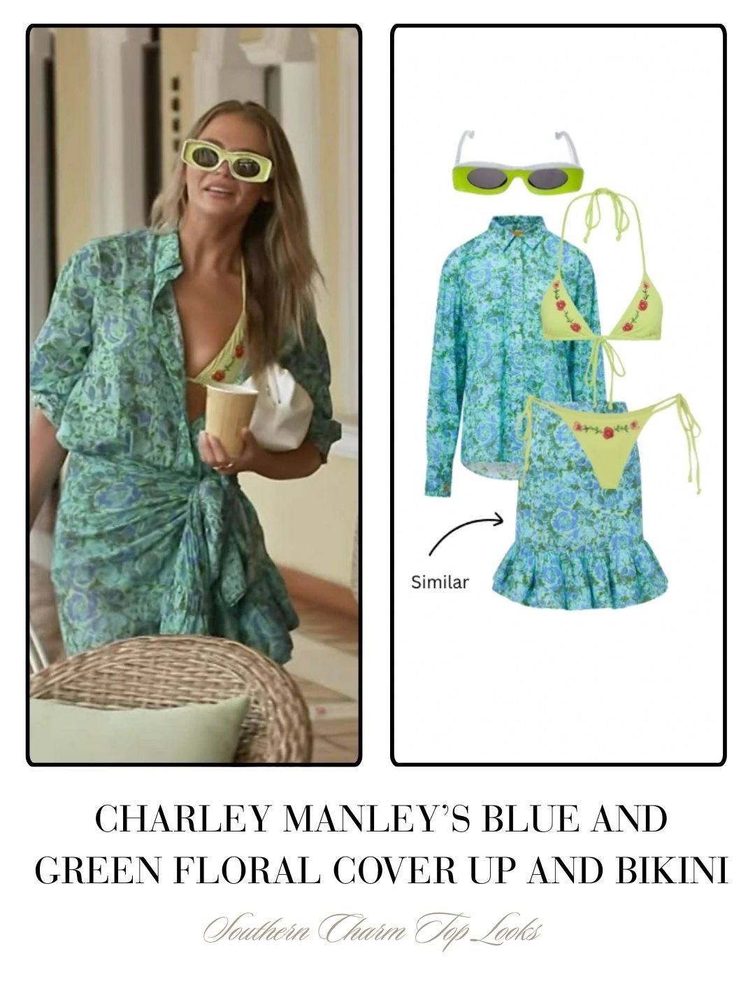 Charley Manely’s Blue and Green Floral Cover Up and Bikini 