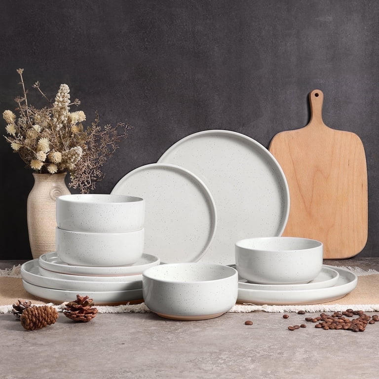 Vesteel 12-Piece Dinnerware Set, Ceramic Plates and Bowls Set for 4, Speckled Stoneware Dishes Se... | Walmart (US)