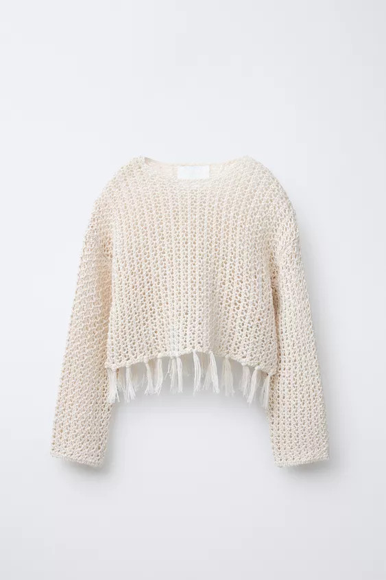 FRINGED MESH KNIT SWEATER | Zara US