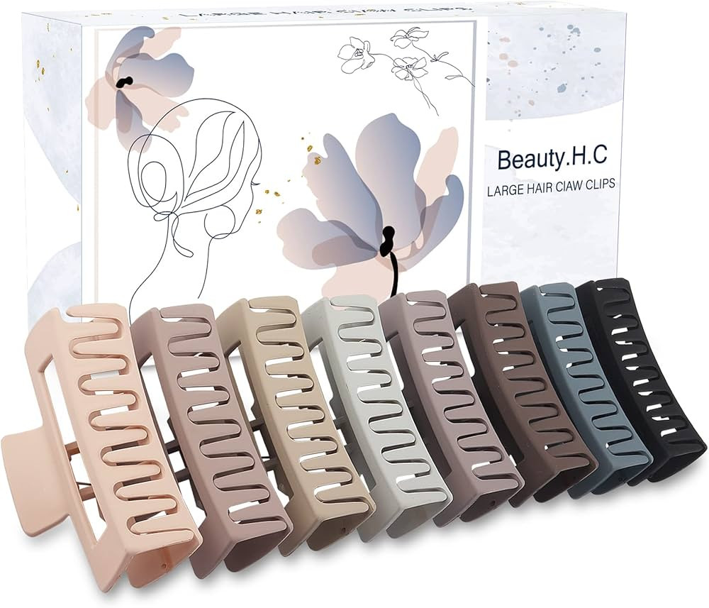 Beauty.H.C 8PCS Large Hair Claw Clips for Thick Thin Curly Hair Neutral Square Claw Clips Strong ... | Amazon (US)