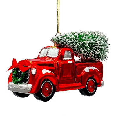 Traditional Red Truck with Ornamental Tree Glass Christmas Ornament| OrnamentallyYou | Target