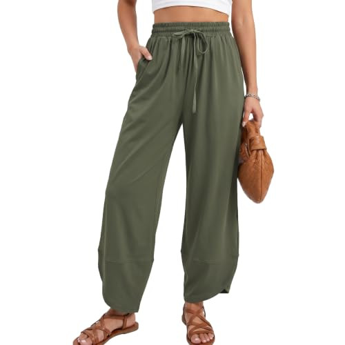 SeeLuNa Women Travel Pants High Waisted Elastic Drawstring Tapered Leg Tulip Hem Pant Lounge Bagg... | Amazon (US)